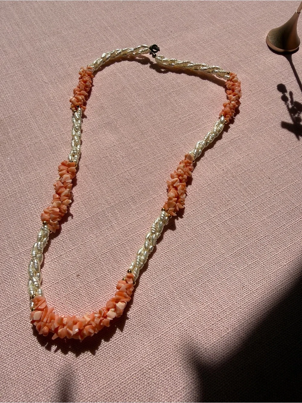 Vintage Natural Coral & Freshwater Pearl Multi-strand necklace and Avon earrings